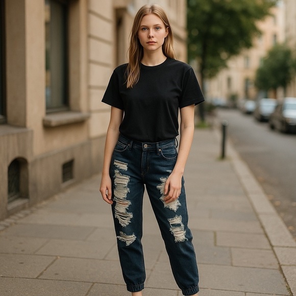 American Bazi Denim - American Bazi distressed dark wash plus size jeans with cuffed ankles